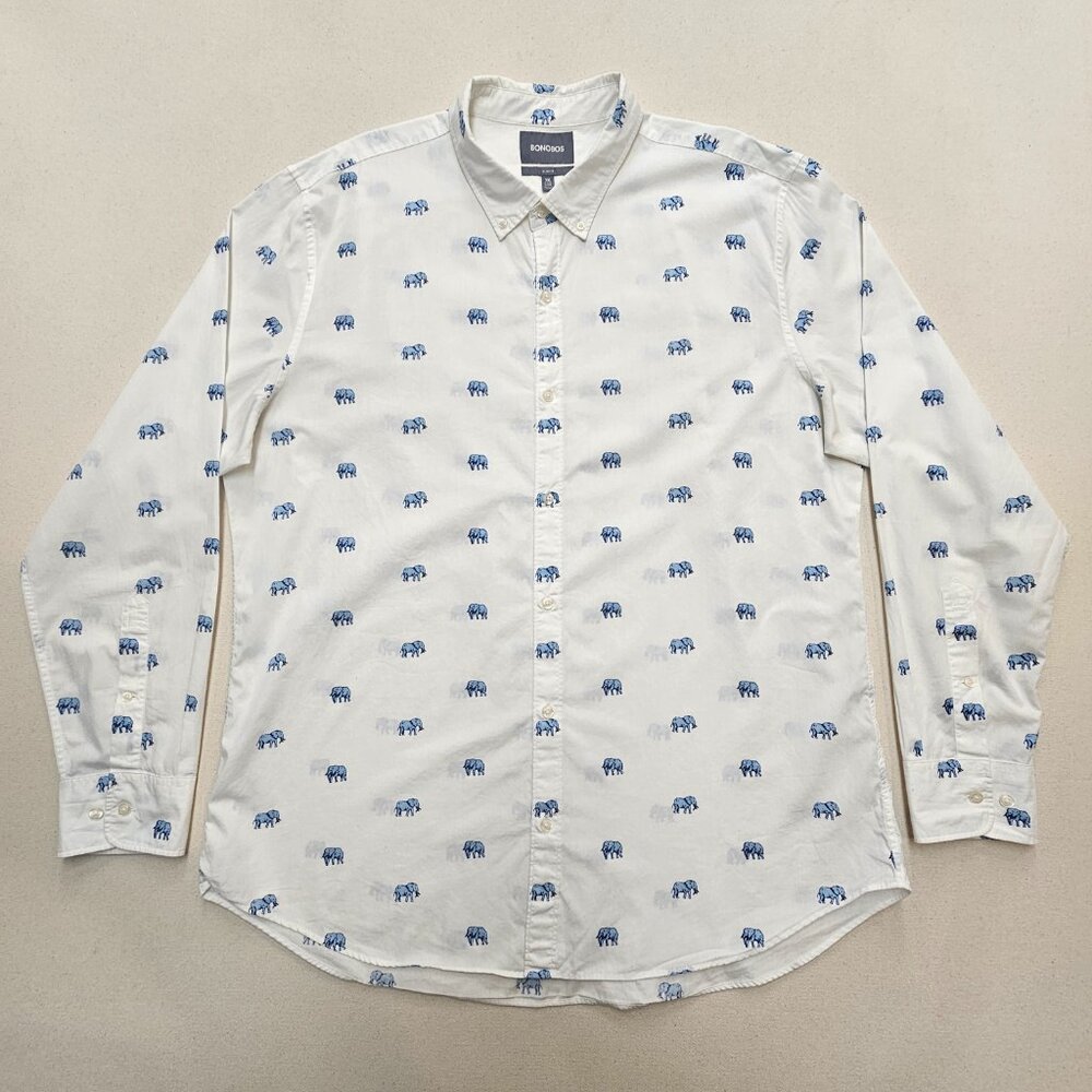 Bonobos Elephant Print Slim Fit Button Down Long … - image 2